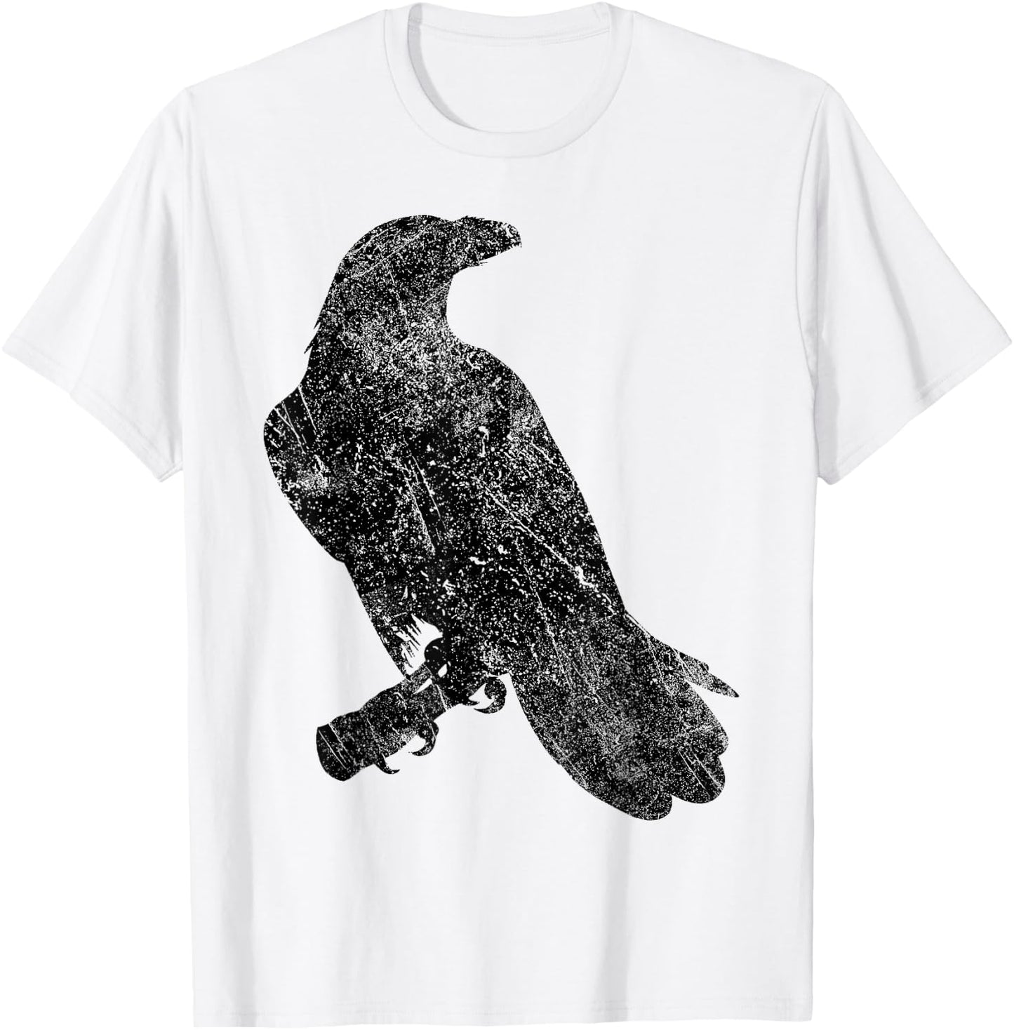 Beautiful raven silhouette black crow distressed vintage T-Shirt - T-Shirt | White