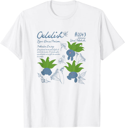 Pokémon Cute Oddish #0043 Pokédex Entry & Type Info T-Shirt - T-Shirt | White