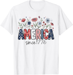 Since 1776 American Vintage Floral Red White and Blue Floral T-Shirt - T-Shirt | White