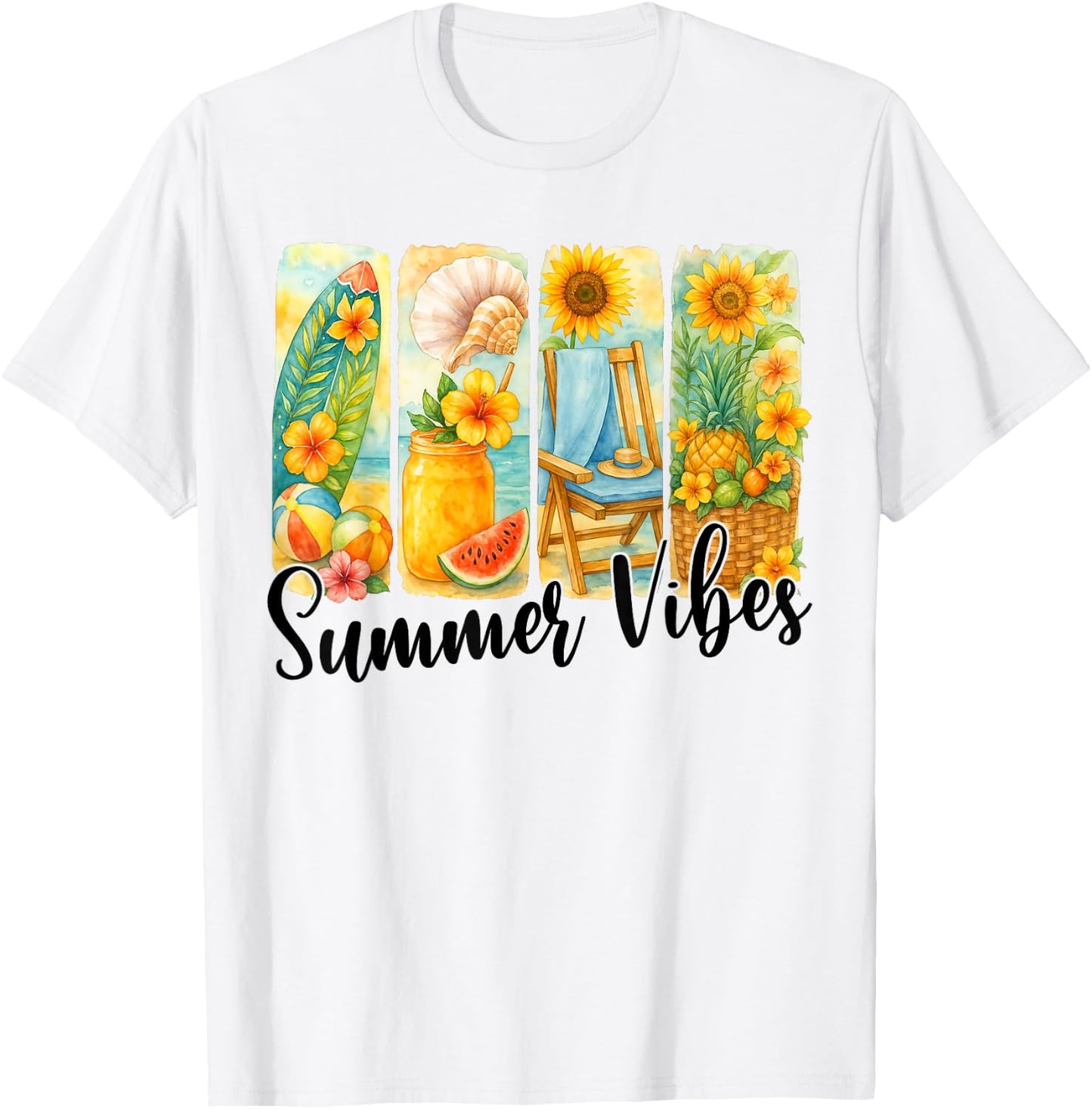 Beach Summer Scene Brushstroke Retro Summer Vibes T-Shirt - T-Shirt | White