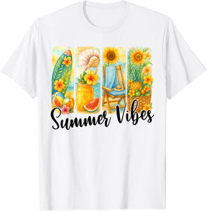 Beach Summer Scene Brushstroke Retro Summer Vibes T-Shirt - T-Shirt | White