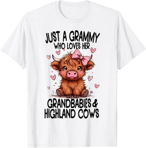 Just a GRAMMY loves her GRANDBABIES & HIGHLAND COWS Graphic T-Shirt - T-Shirt | White