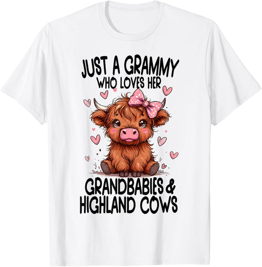 Just a GRAMMY loves her GRANDBABIES & HIGHLAND COWS Graphic T-Shirt - T-Shirt | White