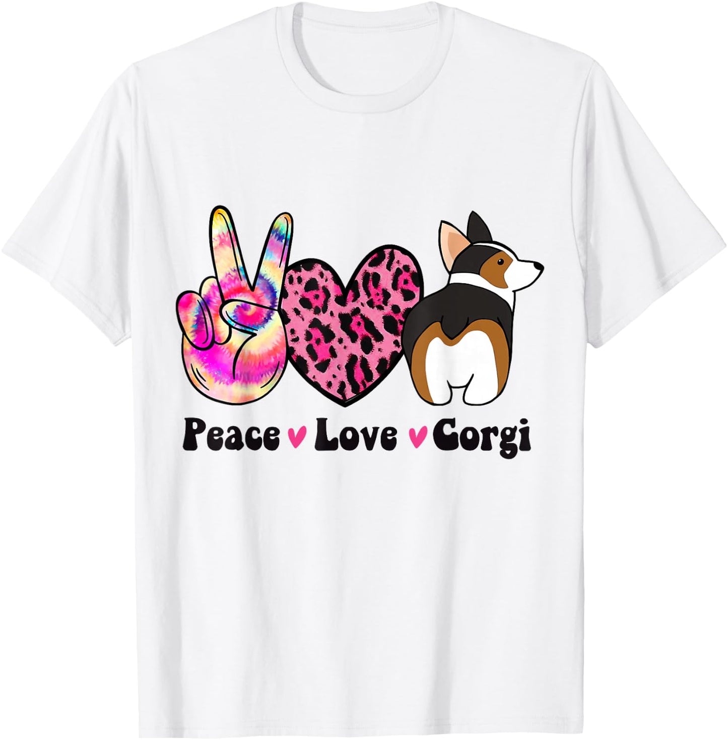 Tie Dye Peace Love Leopard Print Tricolor Corgi Dog Lover T-Shirt - T-Shirt | White
