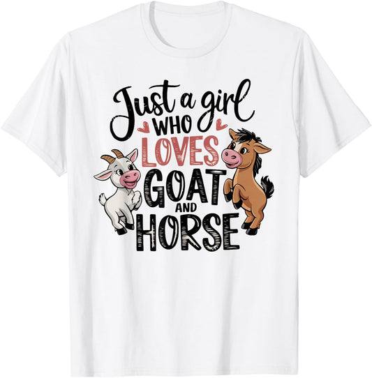 Just A Girl Who Loves Goat & Horse Farming Farmer Kids Girls T-Shirt - T-Shirt | White