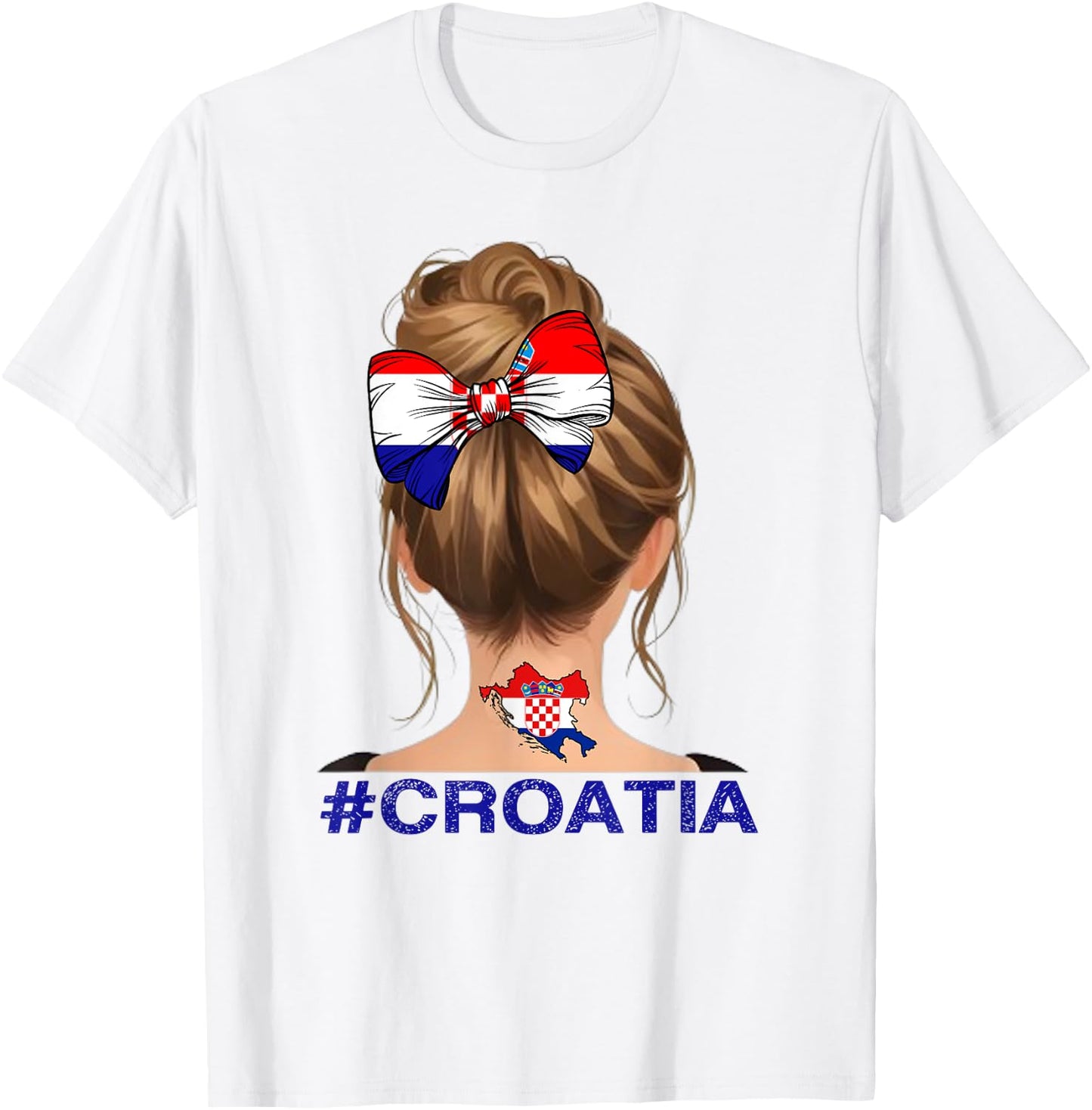 Kroatisches Mädchen – Kroatien-Flagge unordentlicher Dutt T-Shirt - T-Shirt | White