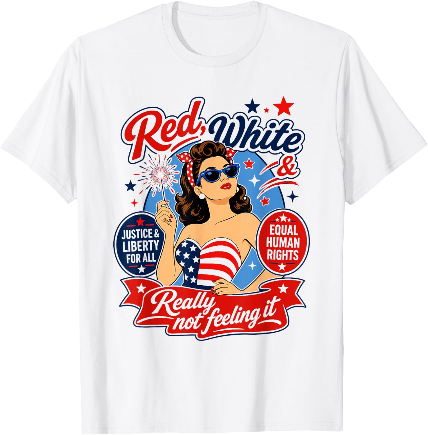 Retro Vintage Red White and Not Really Feeling It Feminism T-Shirt - T-Shirt | White