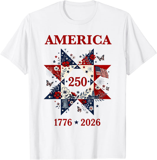 America 250 1776-2026 US Flag 250th Anniversary Patriotic T-Shirt - T-Shirt | White