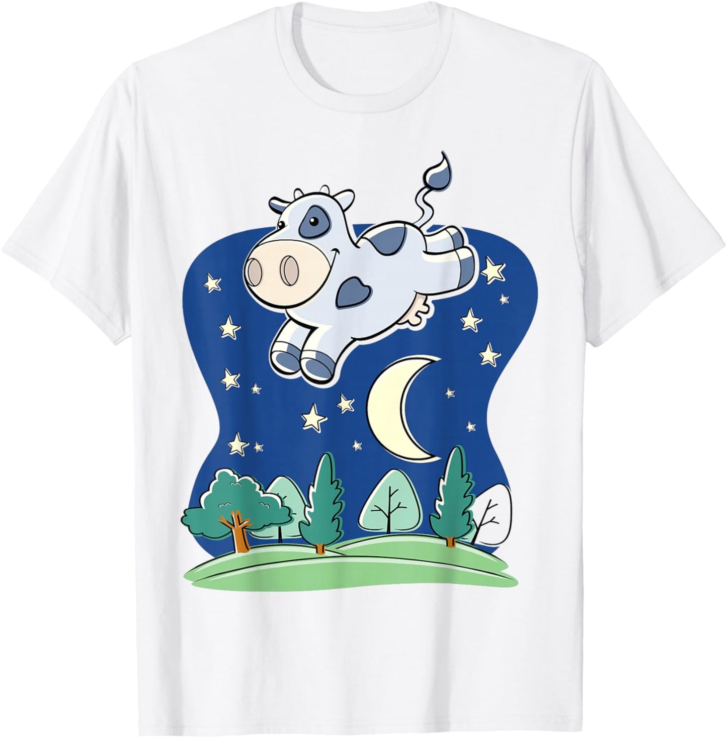 Cow Jumped Over the Moon - Cartoon w Common Saying T-Shirt - T-Shirt | White