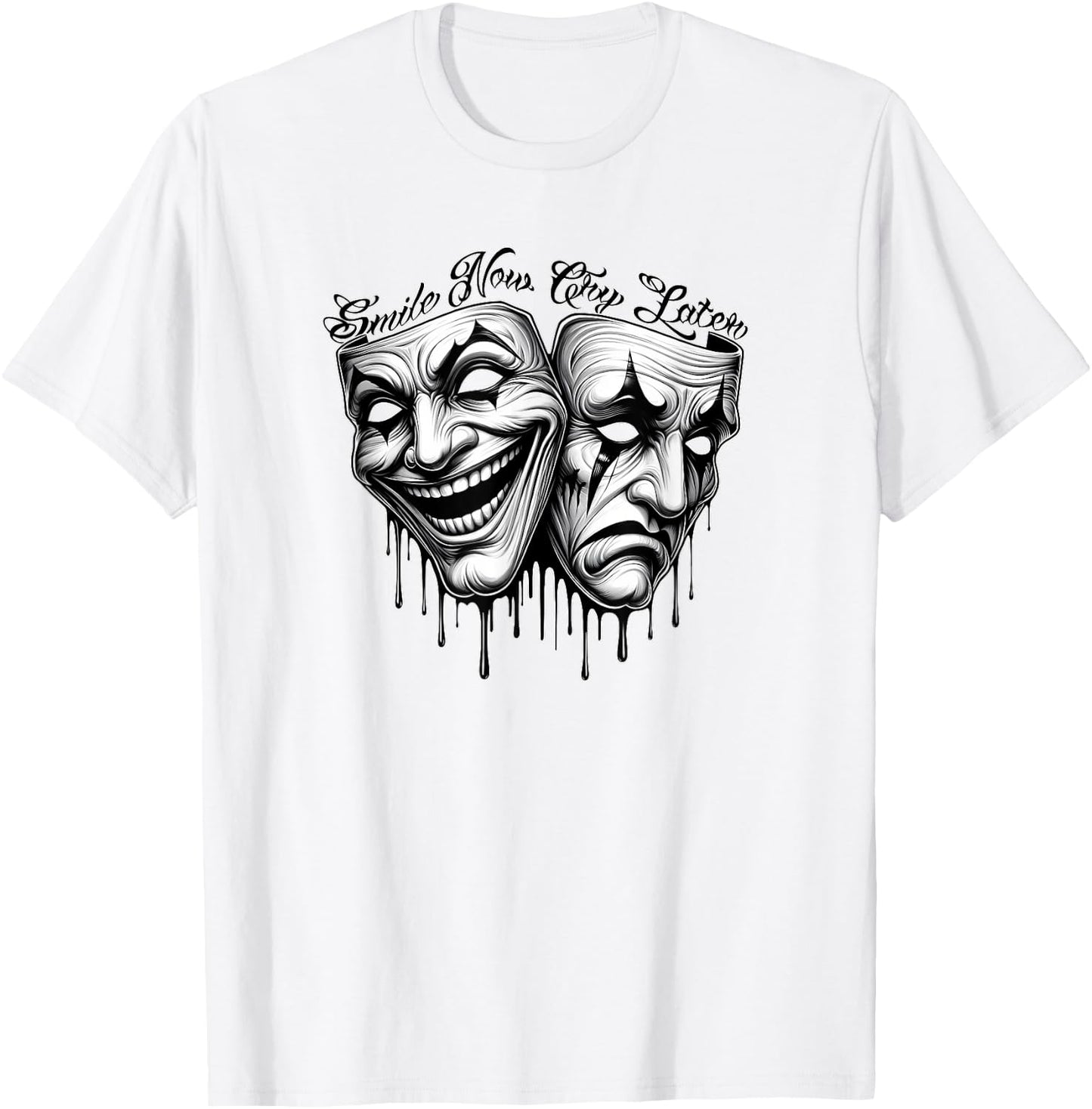 SMILE NOW CRY LATER Masks Gangster Cholo Payaso Chicano T-Shirt - T-Shirt | White