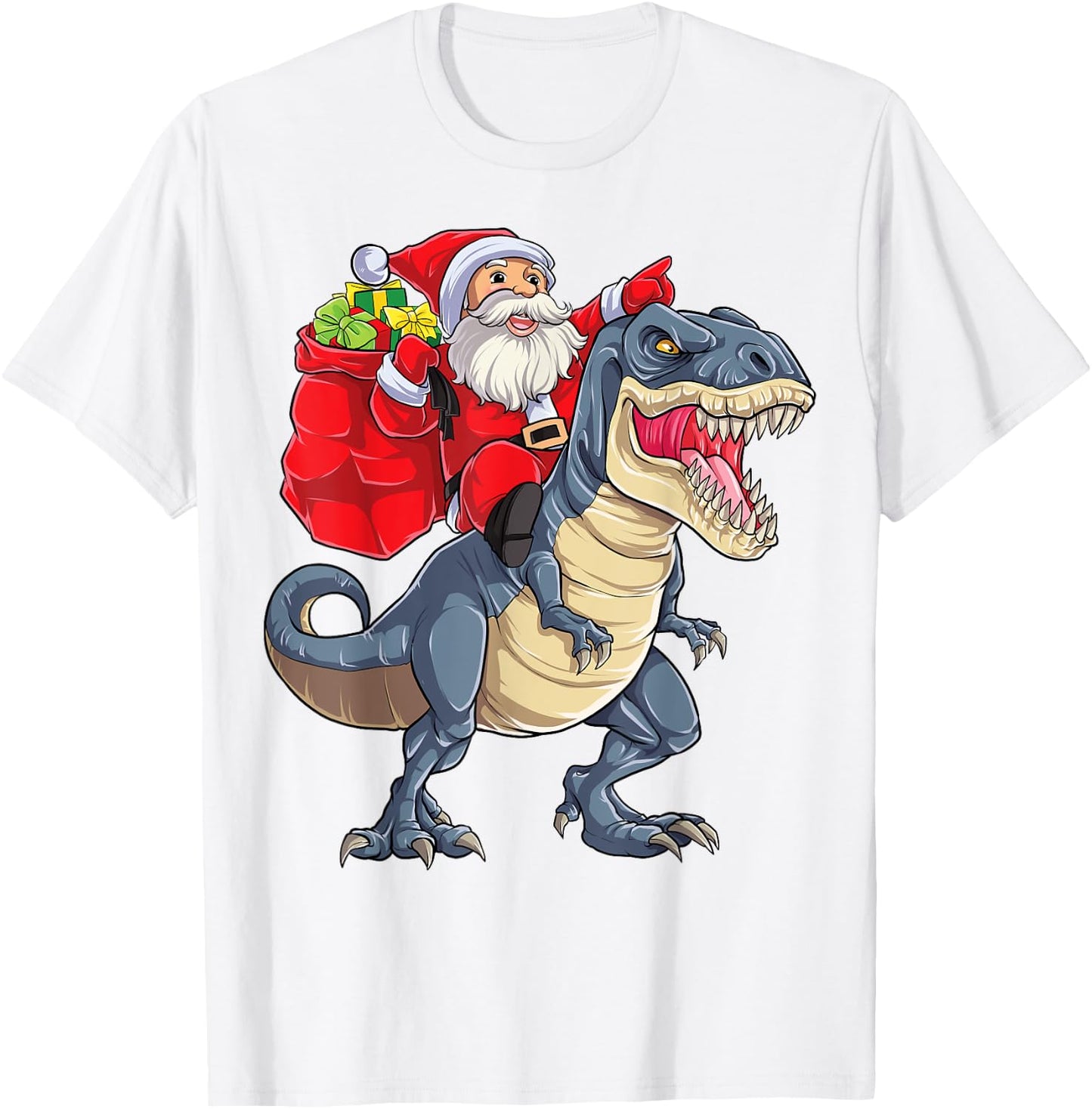 Santa Riding Dinosaur T rex Christmas Gifts Boys Men Xmas T-Shirt - T-Shirt | White