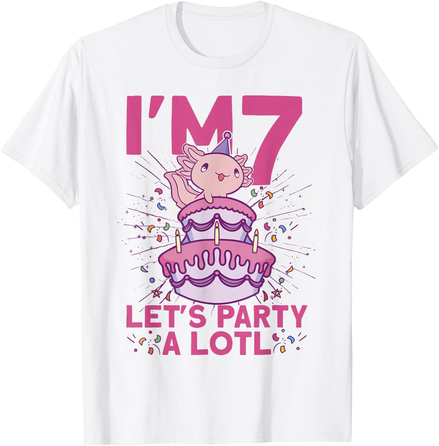 I'm 7 bday Axolotl party cute 7th Birthday Kids Axolotl T-Shirt - T-Shirt | White