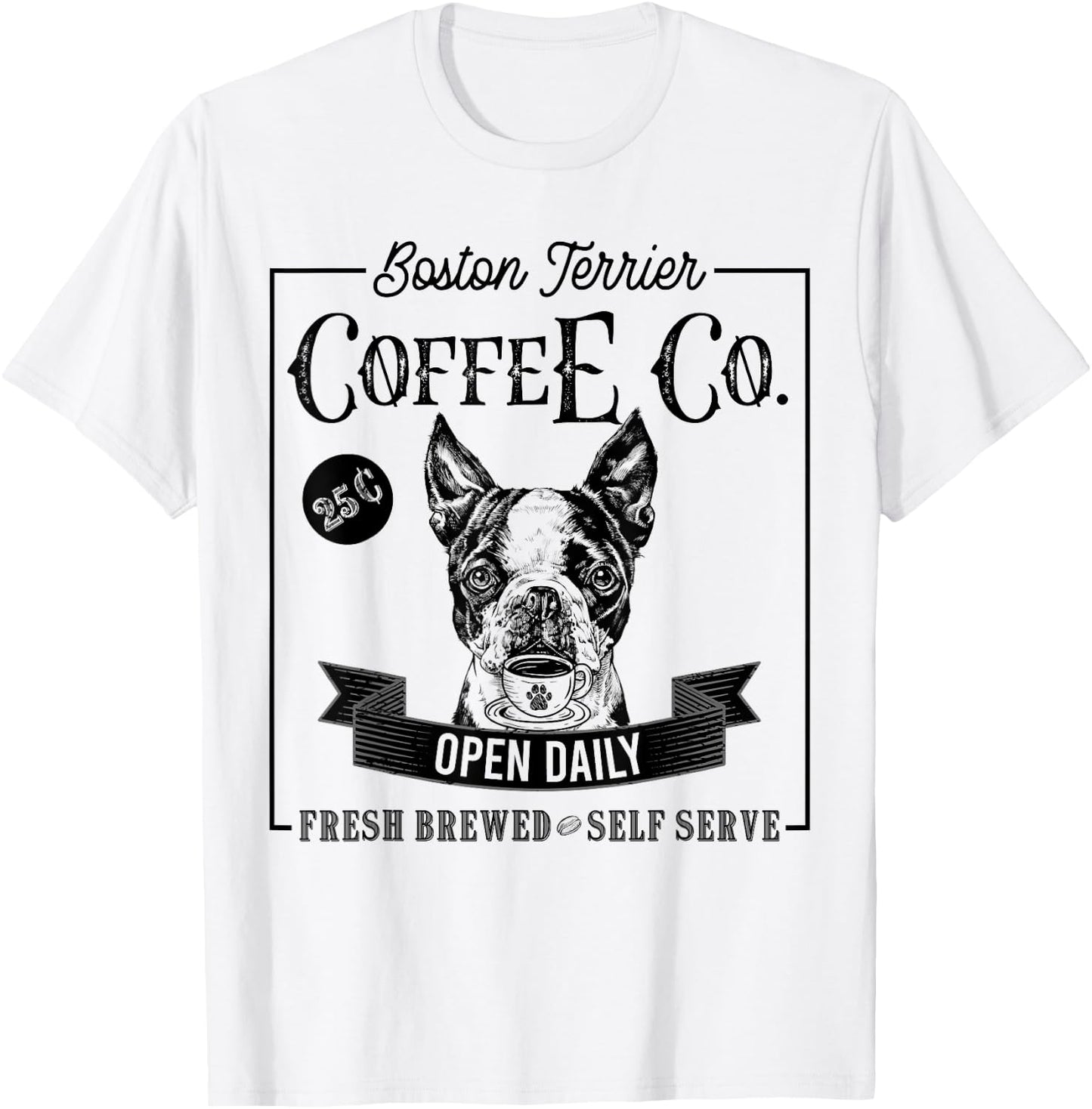 Retro Boston Terrier Coffee Funny Dog Mom Coffee Lover T-Shirt - T-Shirt | White