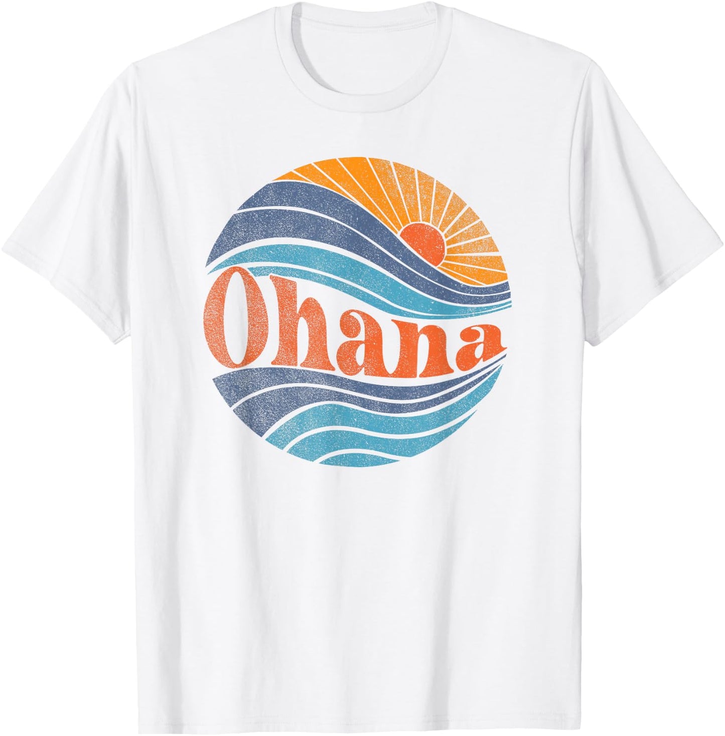 Ohana, Retro Distressed 70s BOHO Style Tropical Ocean Sunset T-Shirt - T-Shirt | White