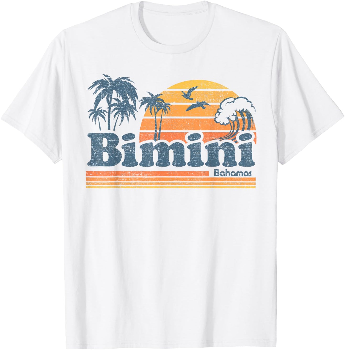 Bimini Bahamas Beach Summer Vacation Sun Vintage 70's Retro T-Shirt - T-Shirt | White