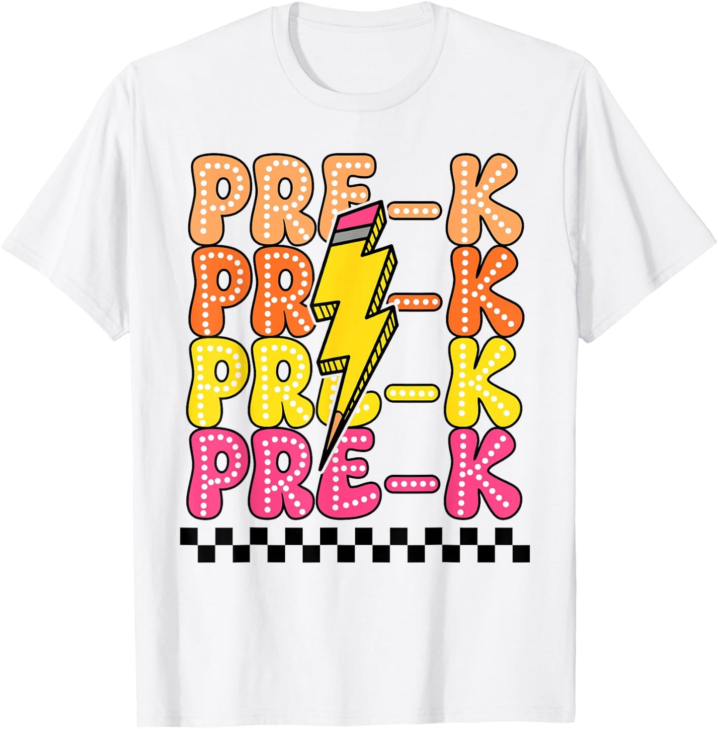 Pre-K Lightning Bolt Pencil Retro Teacher Boys Girls T-Shirt - T-Shirt | White