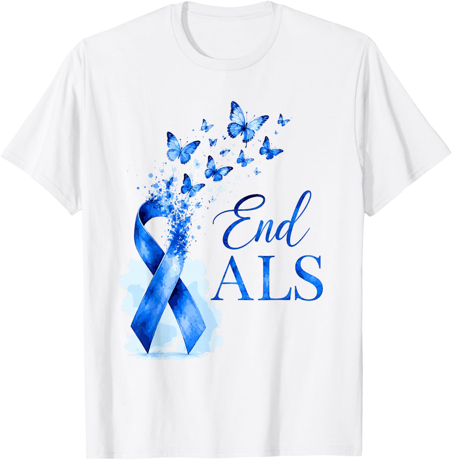 End ALS Blue Awareness Ribbon Butterflies Family Support Kid T-Shirt - T-Shirt | White