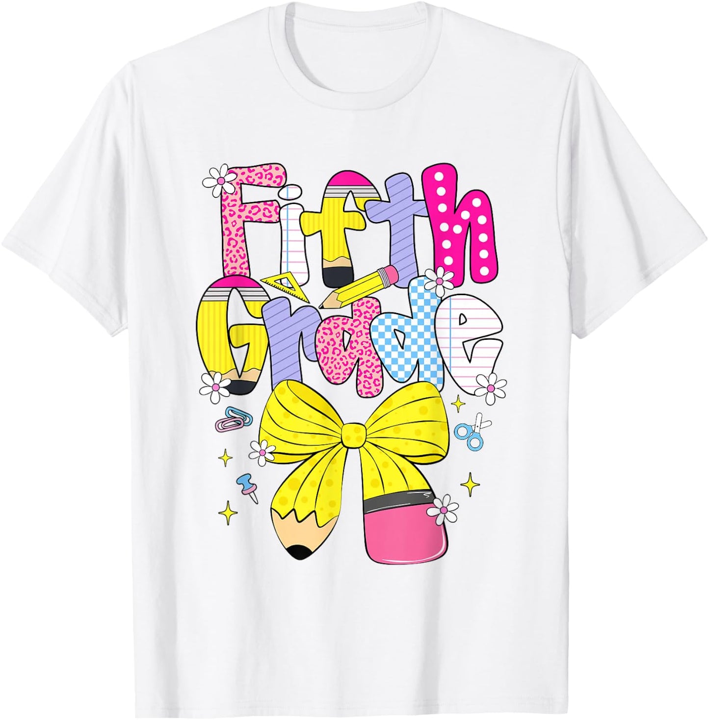 Preppy Fifth Grade Back to School Pencil Student Teacher Kid T-Shirt - T-Shirt | White