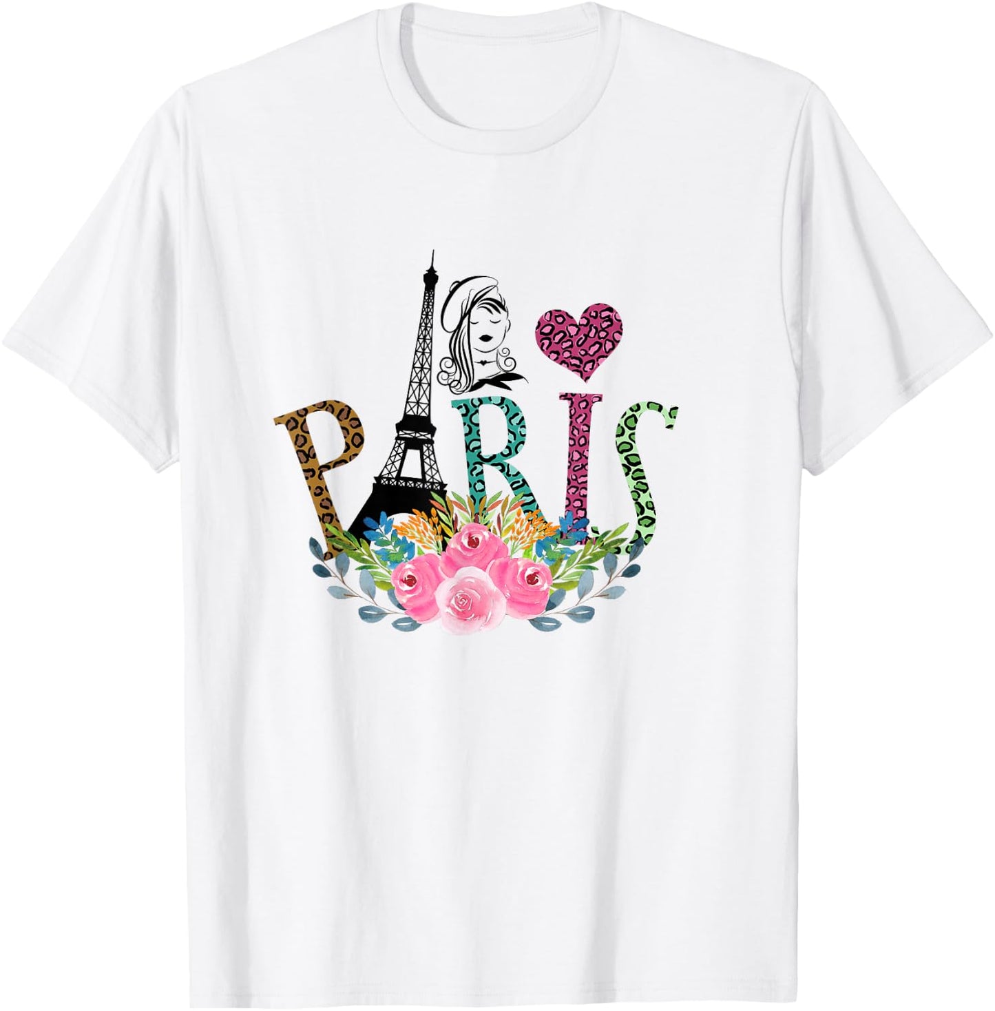 Paris Eiffelturm Baskenmütze Mädchen Leopardenmuster T-Shirt - T-Shirt | White