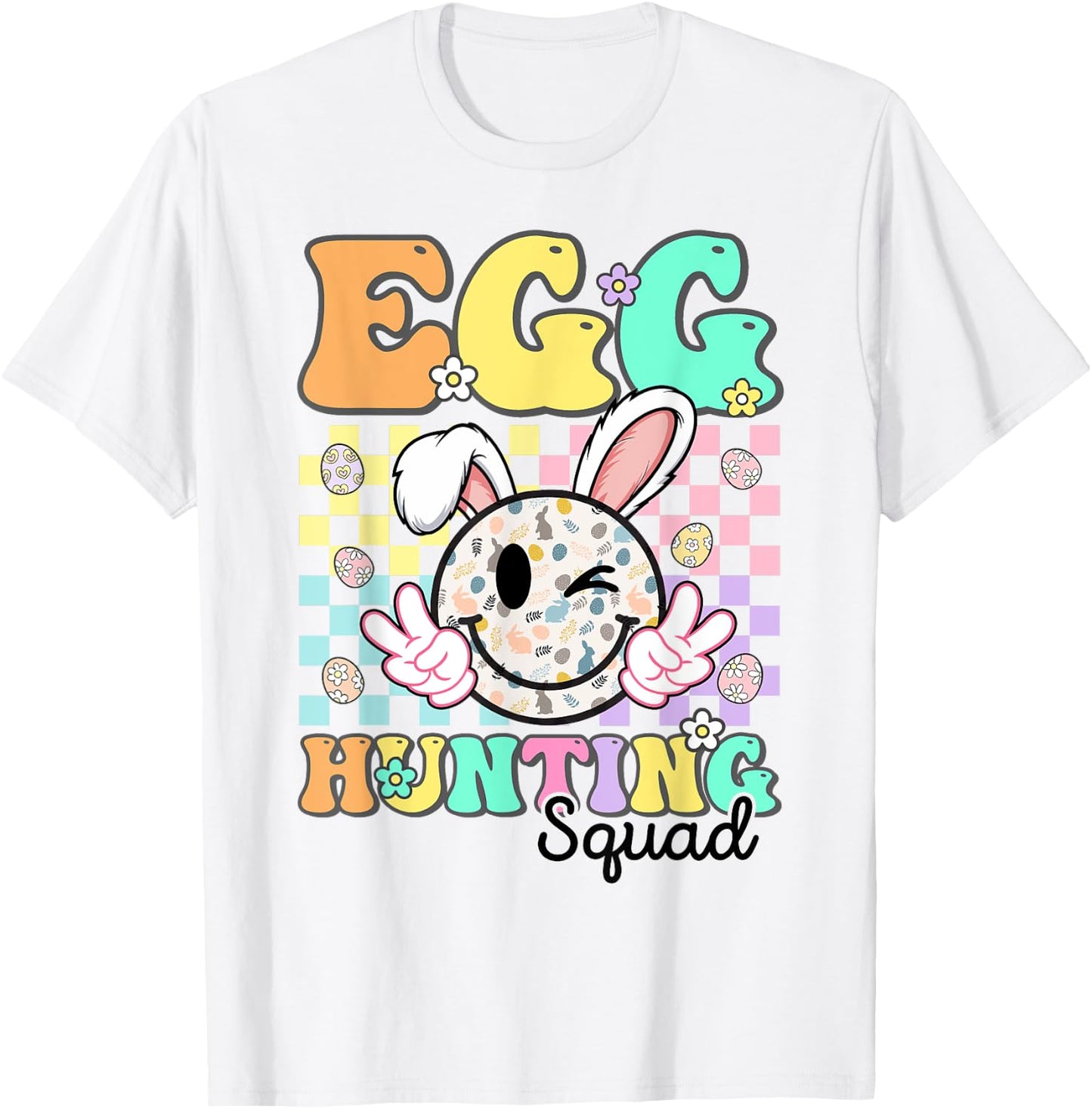 Smile Face Egg Hunting Squad Cute Easter Family Matching T-Shirt - T-Shirt | White