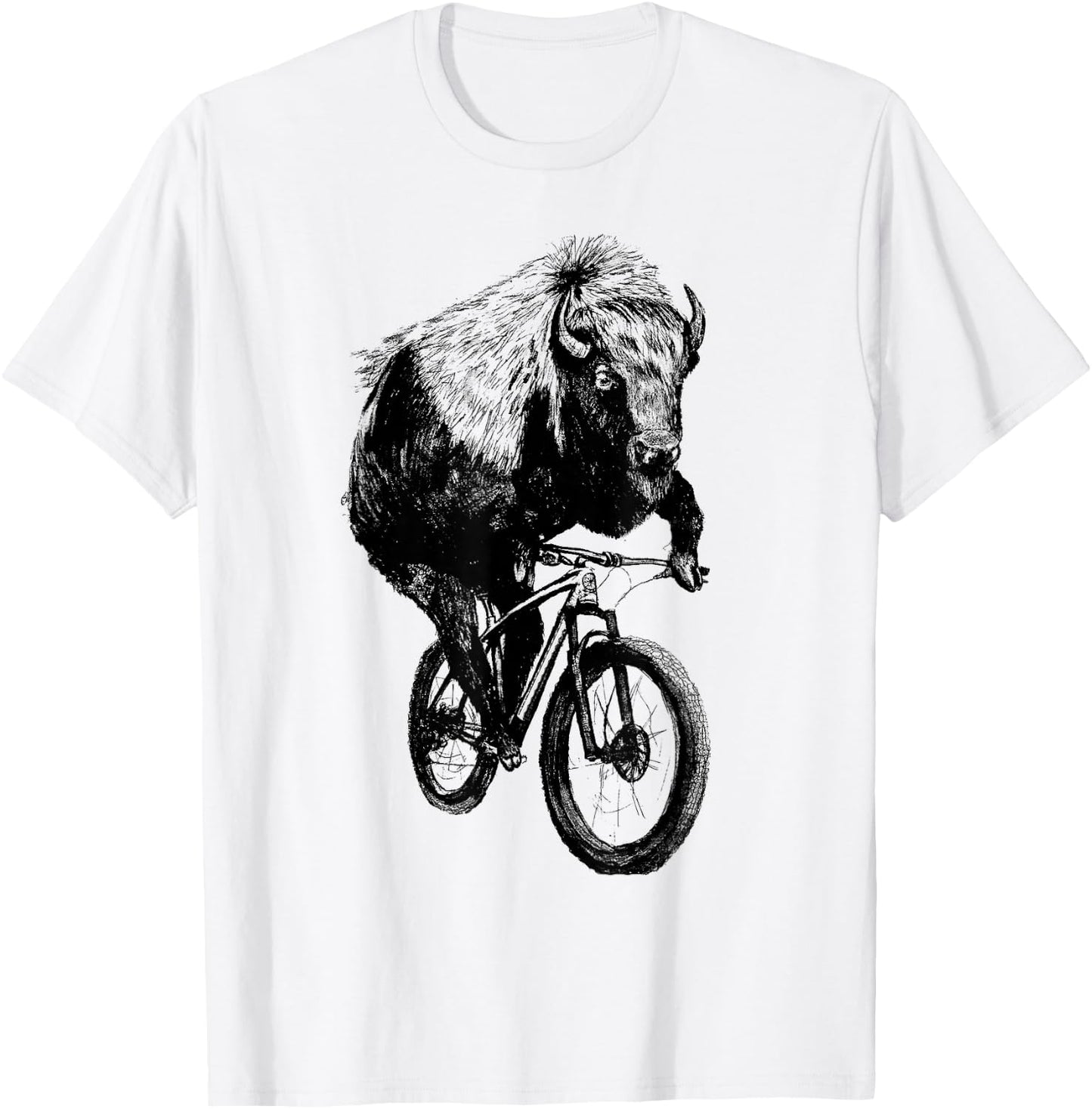 Buffalo on a Bicycle Buffalo Cycling Funny Buffalo Lover T-Shirt - T-Shirt | White