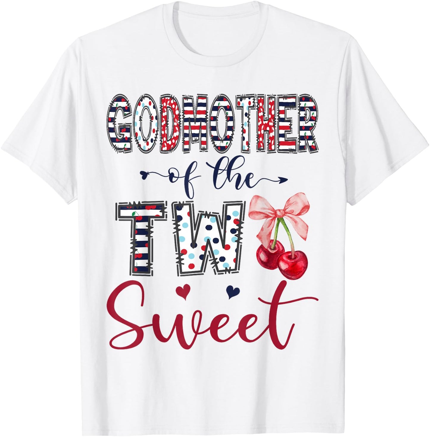 Godmother of The Two Sweet 2nd Birthday Girl Cherry Bow T-Shirt - T-Shirt | White
