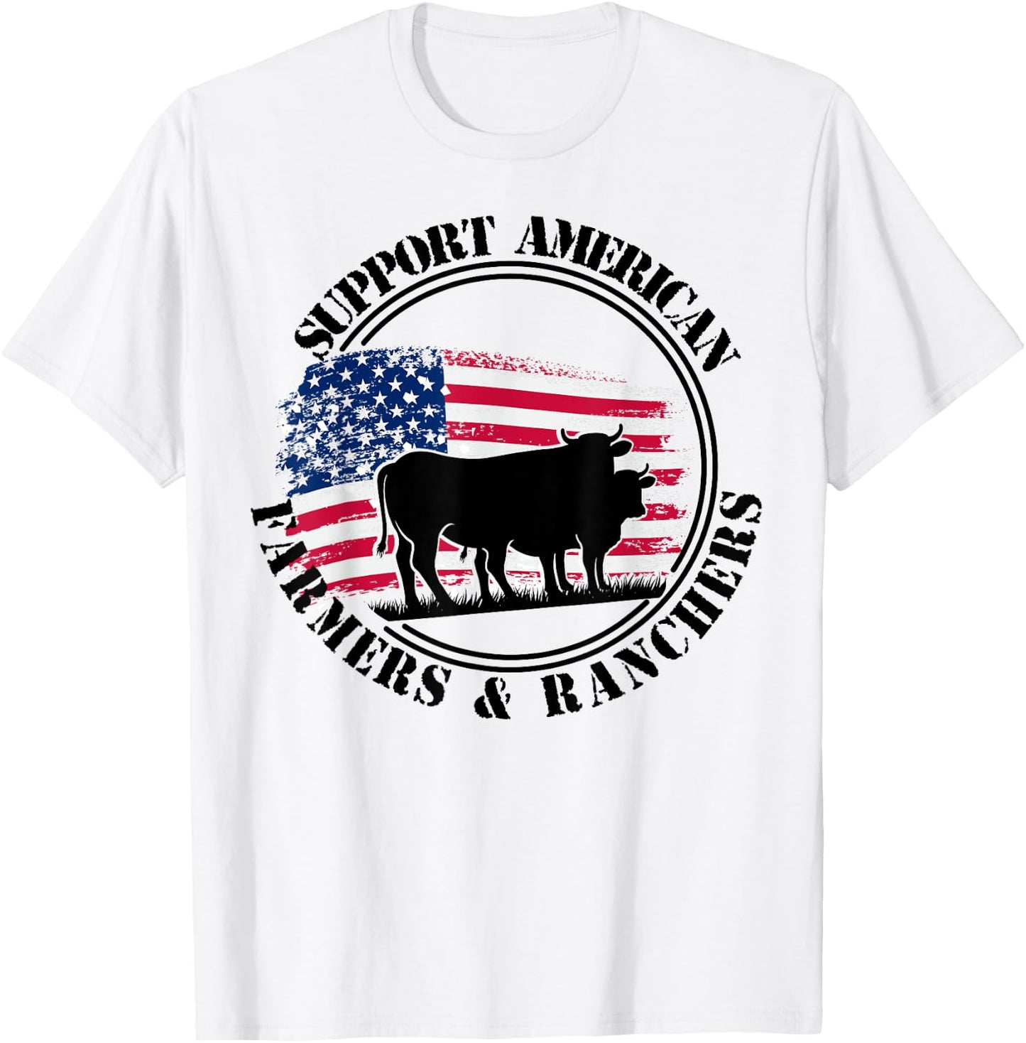 American Flag Patriotic Support American Farmers & Ranchers Women Men T-Shirt - T-Shirt | White