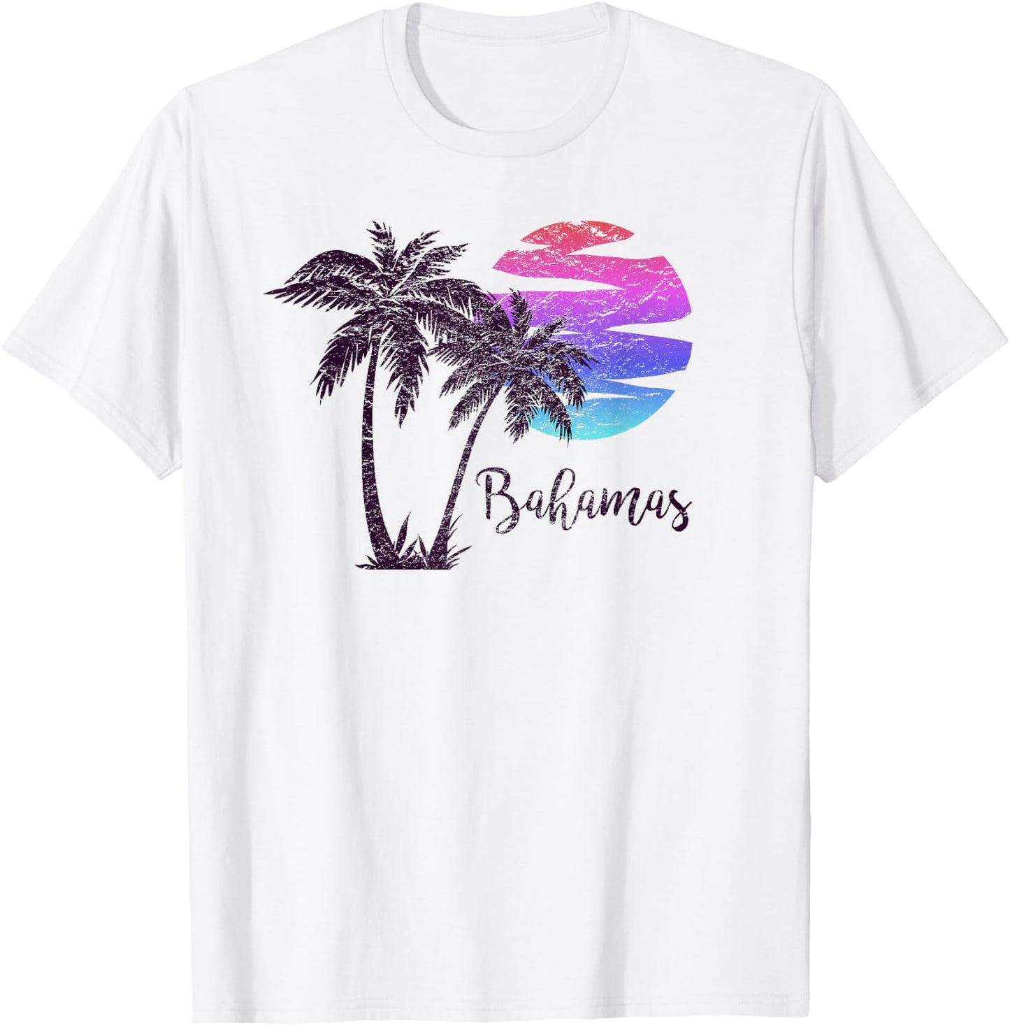 Bahamas Beach Vacation Souvenir Retro Vintage Sunset Graphic Men Women Girls Kids T-Shirt - T-Shirt | White