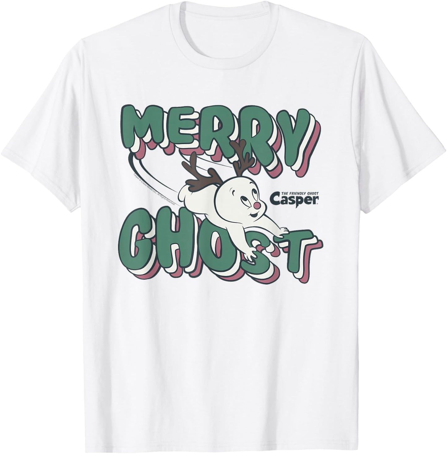 Casper the Friendly Ghost Vintage Merry Ghost Reindeer T-Shirt - T-Shirt | White