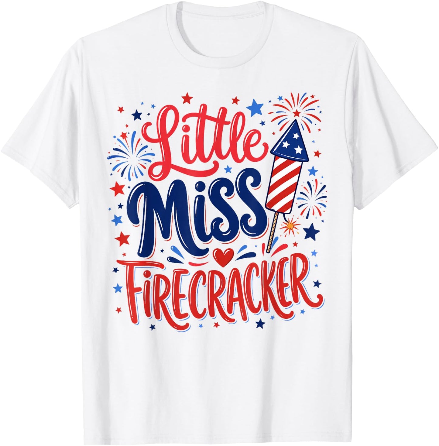 Little Miss Firecracker 4th of July Girl Toddler Outfit 2026 T-Shirt - T-Shirt | White