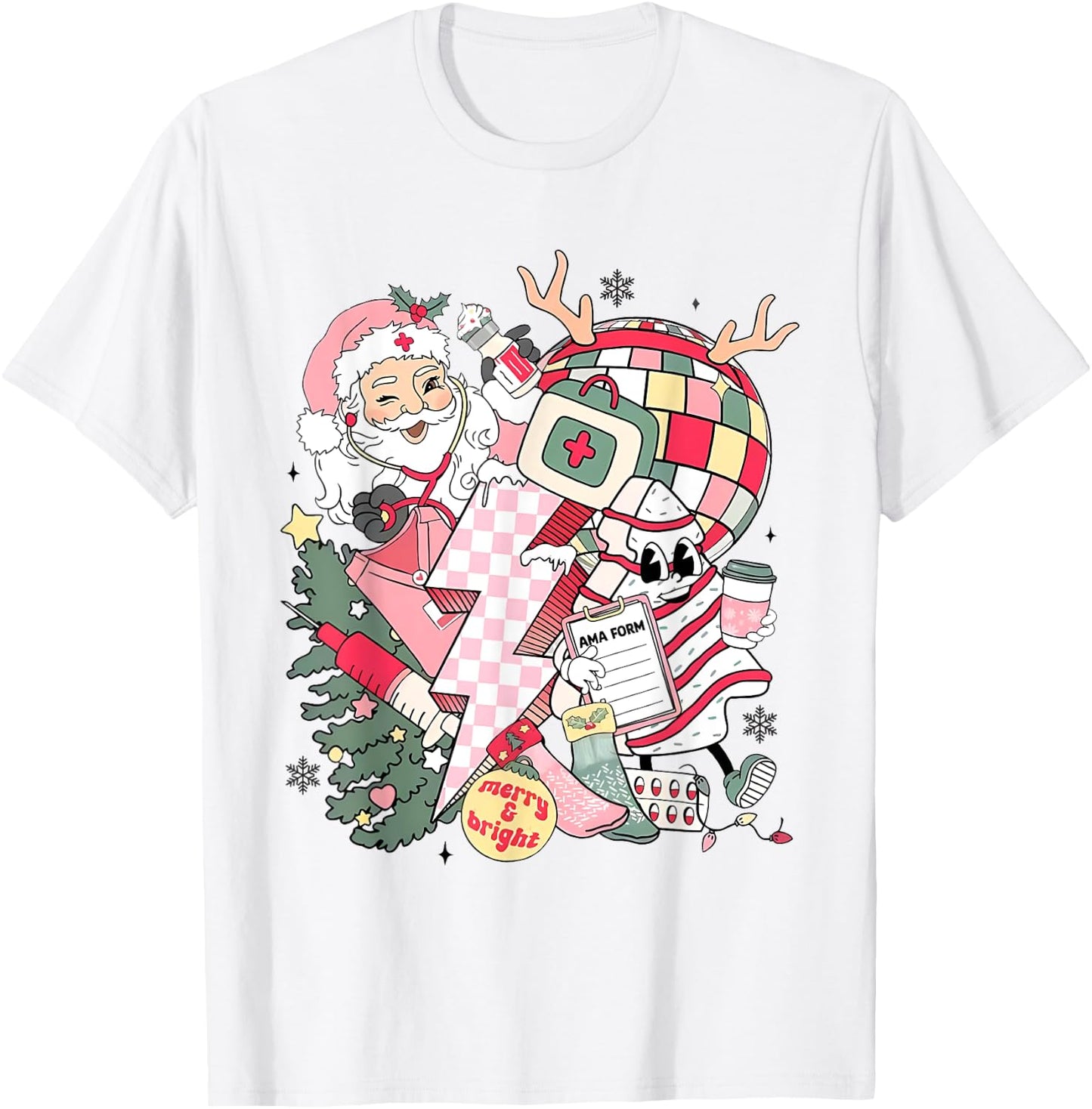 Christmas Santa Nurse Disco Ball Rn CNA Icu Med Surg Picu T-Shirt - T-Shirt | White