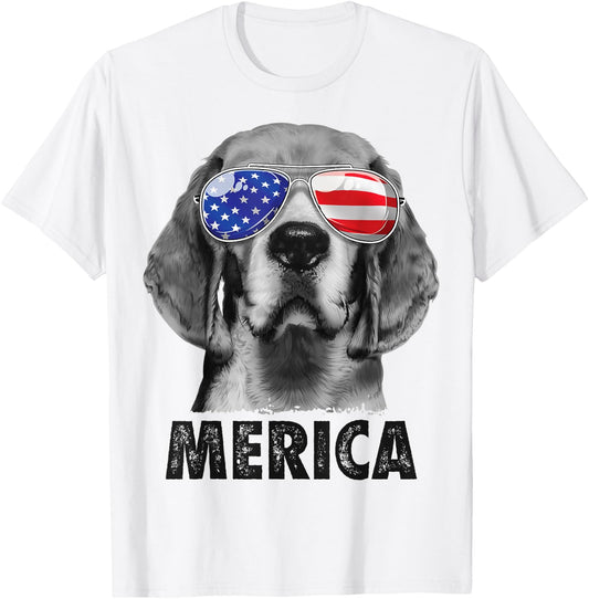 Beagle 4th of July Merica Sunglasses Men USA American Flag T-Shirt - T-Shirt | White