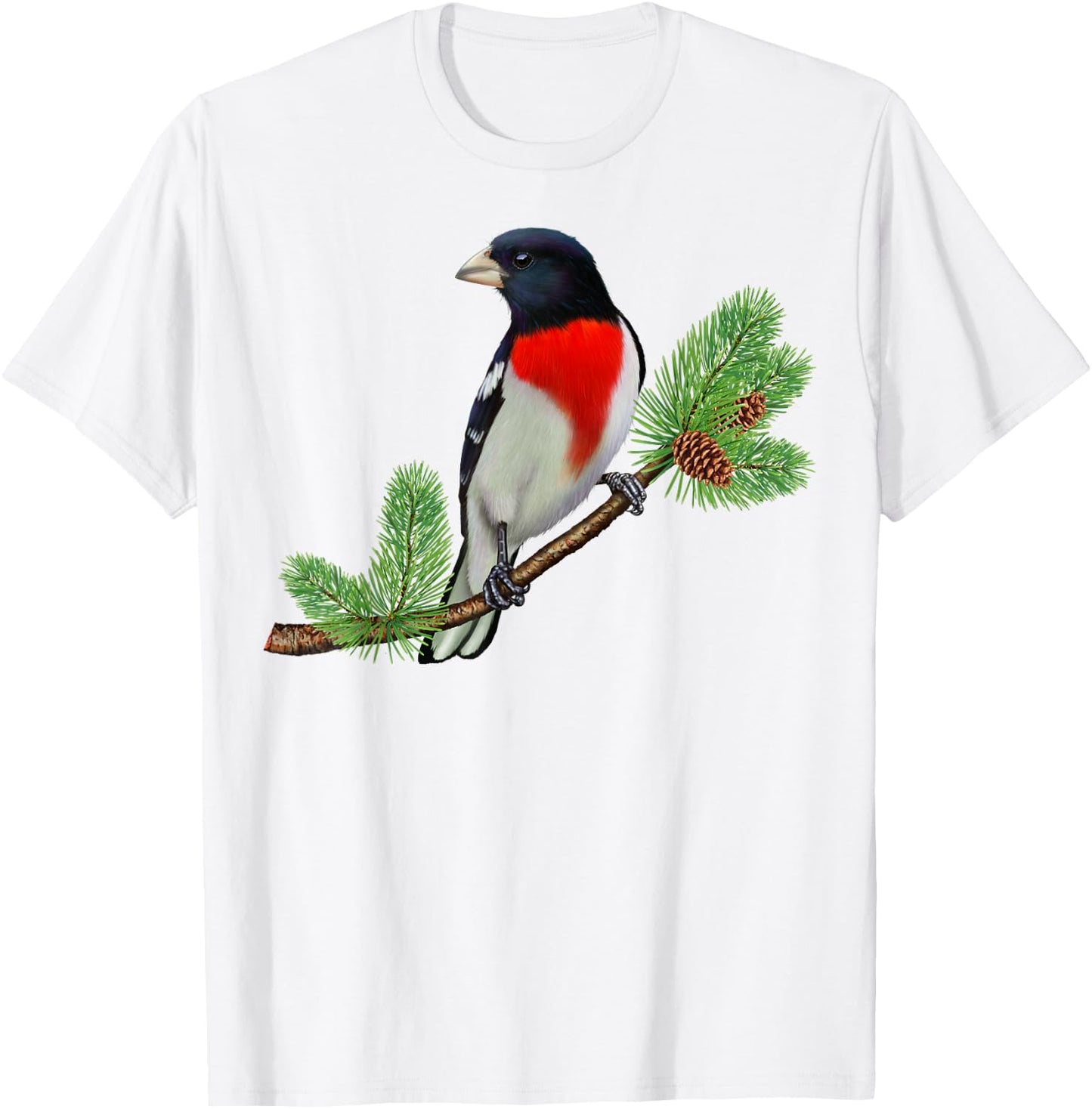 Rose-Breasted Grosbeak On Branch Birder & Bird Lover Gift T-Shirt - T-Shirt | White