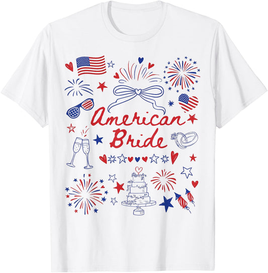 Vintage Funny American Bride 4th of July Wedding Engagement T-Shirt - T-Shirt | White