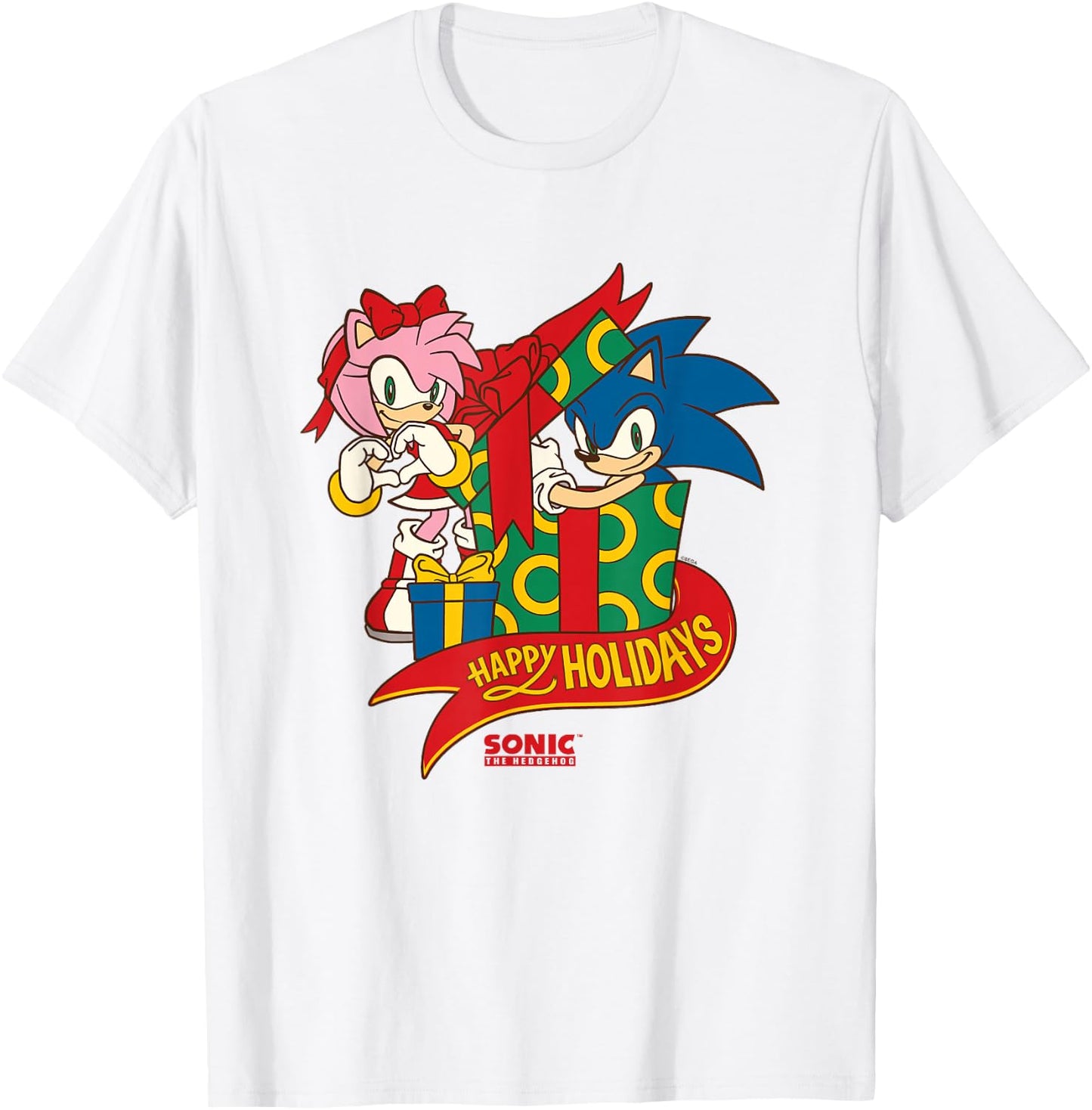 Sonic The Hedgehog Christmas Happy Holidays Sonic & Amy T-Shirt - T-Shirt | White