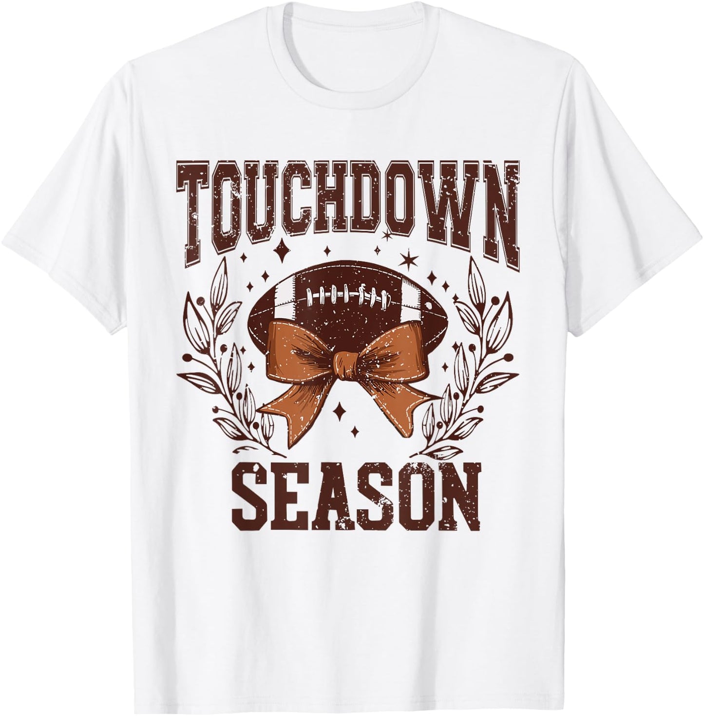 Touch Down Season Coquette Football Bow Fall Football Mom T-Shirt - T-Shirt | White