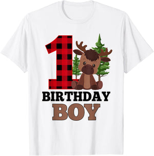 Baby Boy 1st Birthday Decorations 1 Year Old Moose Lover T-Shirt - T-Shirt | White