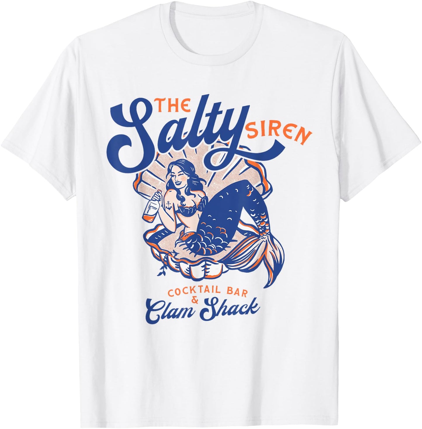 The Salty Siren Cocktail Bar & Clam Shack Cute Mermaid Pinup T-Shirt - T-Shirt | White