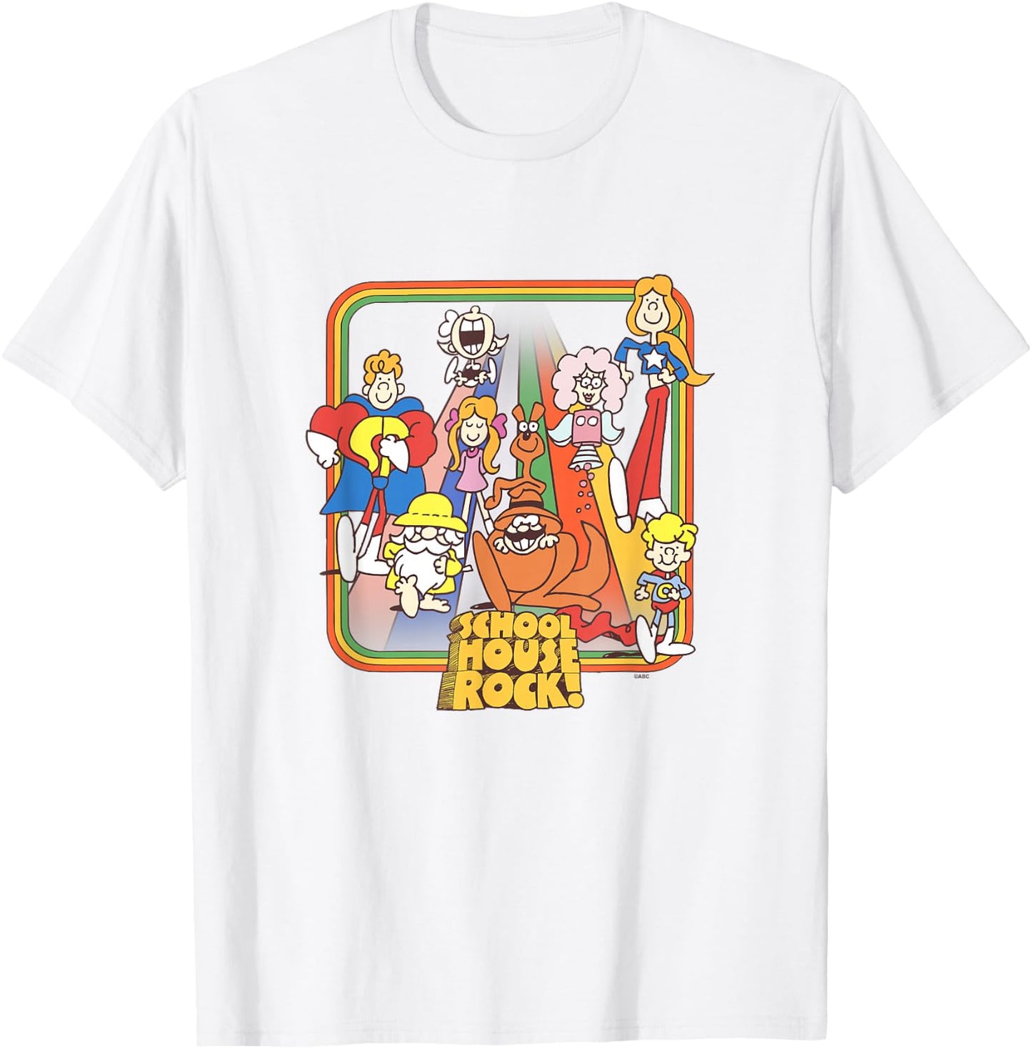 Schoolhouse Rock! Favorite Character Rainbow Outline Vintage T-Shirt - T-Shirt | White