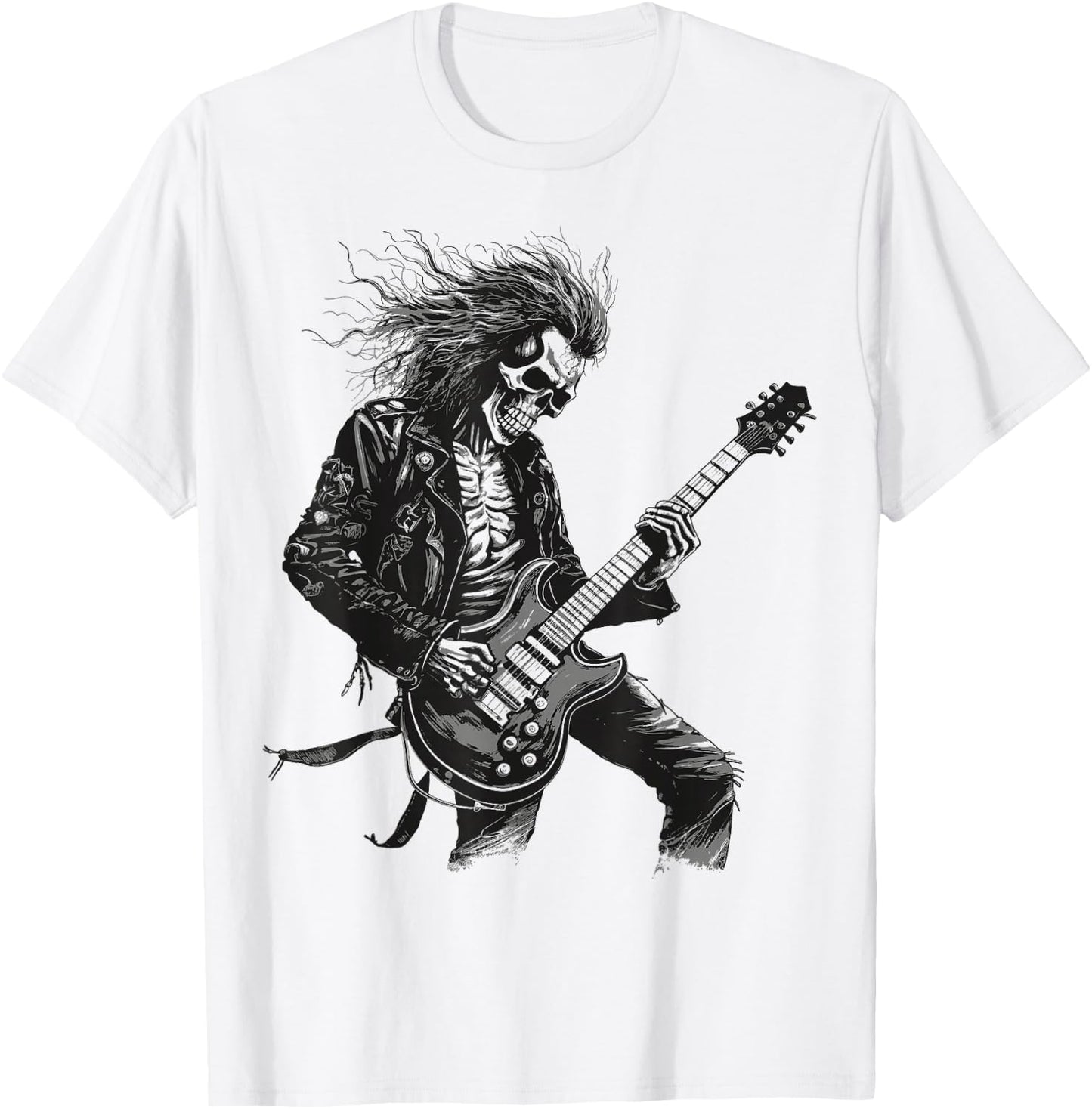 Skeleton Guitar Guy Rock And Roll Band Rock On T-Shirt - T-Shirt | White