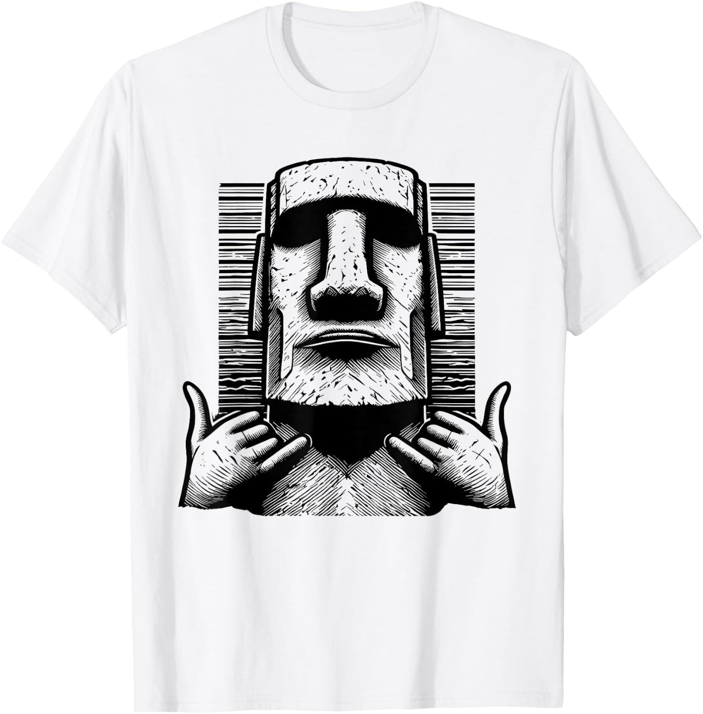 Funny Easter Island Rapa Nui Moai Statue Surfer Shaka Sign T-Shirt - T-Shirt | White