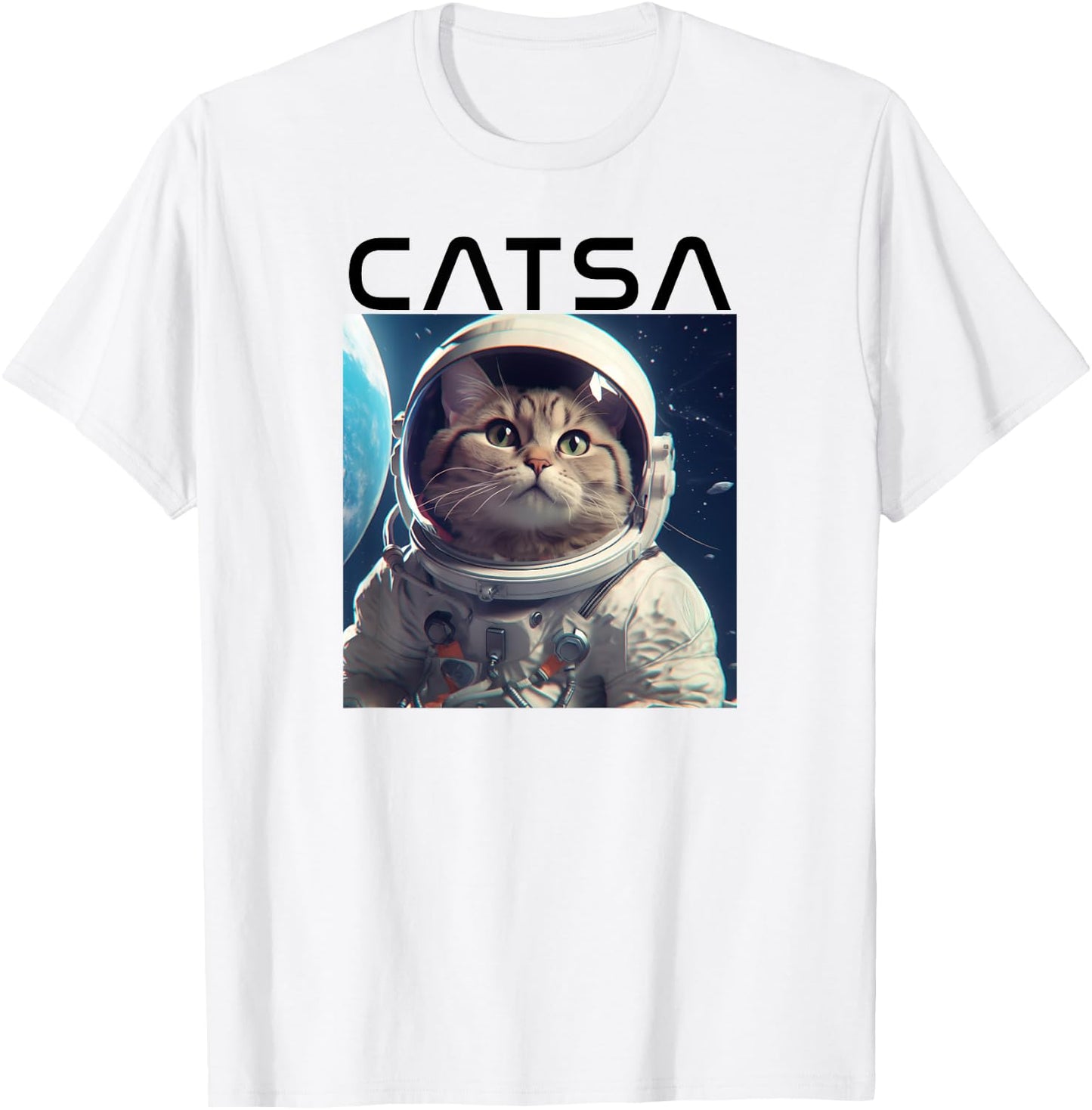 CATSA Cat Astronaut in Space Photo Funny Kitten & Kitty Pun T-Shirt - T-Shirt | White