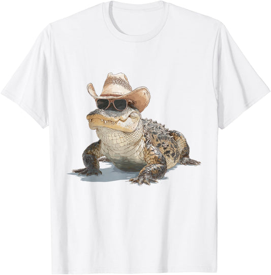 Alligator Cowboy Hat Gator Crocodile Reptile Lover Funny T-Shirt - T-Shirt | White