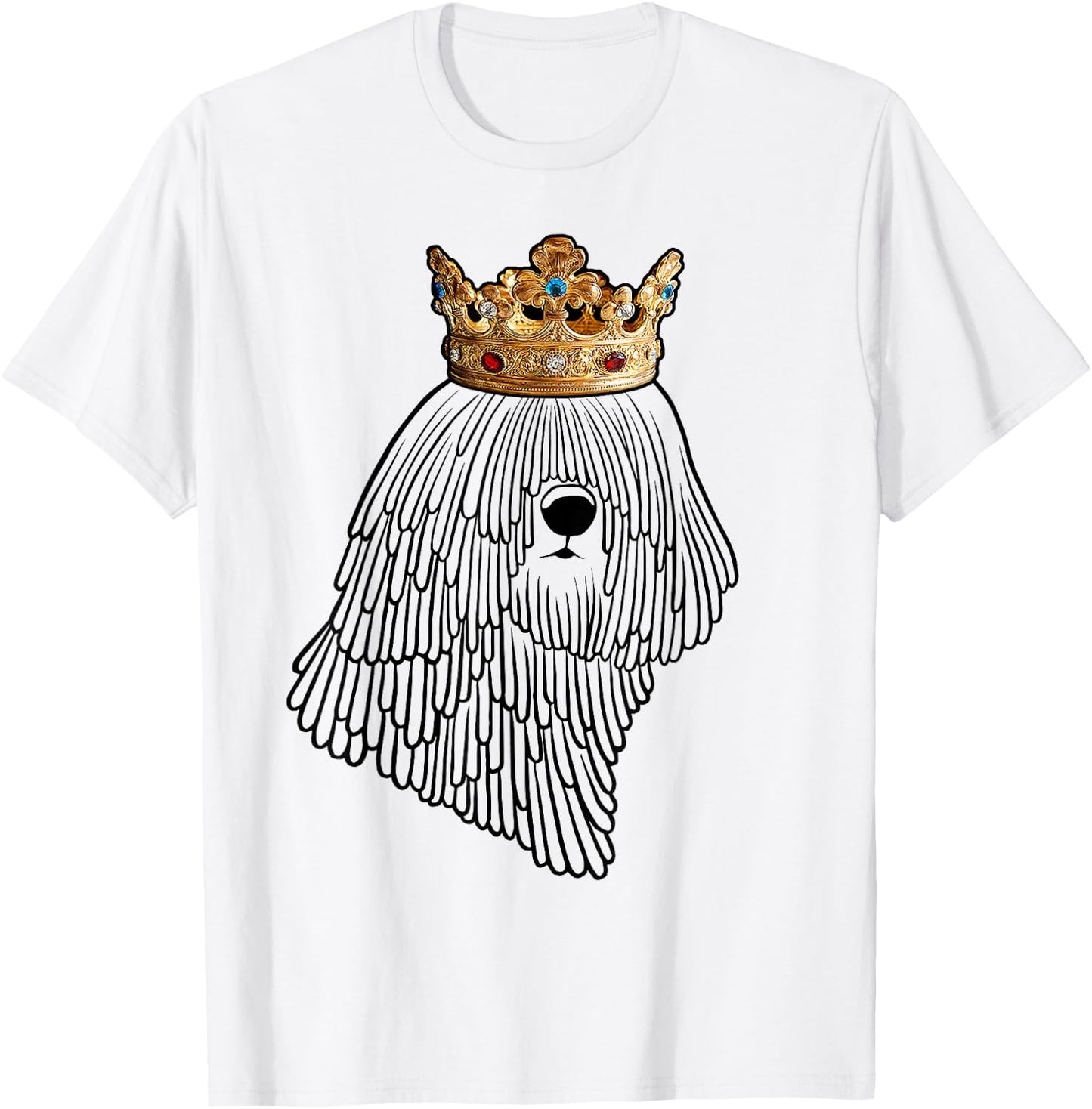 Komondor Dog Wearing Crown T-Shirt - T-Shirt | White