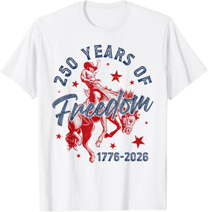 250 America Years of Freedom 1776 2026 Western Cowboy Rodeo T-Shirt - T-Shirt | White