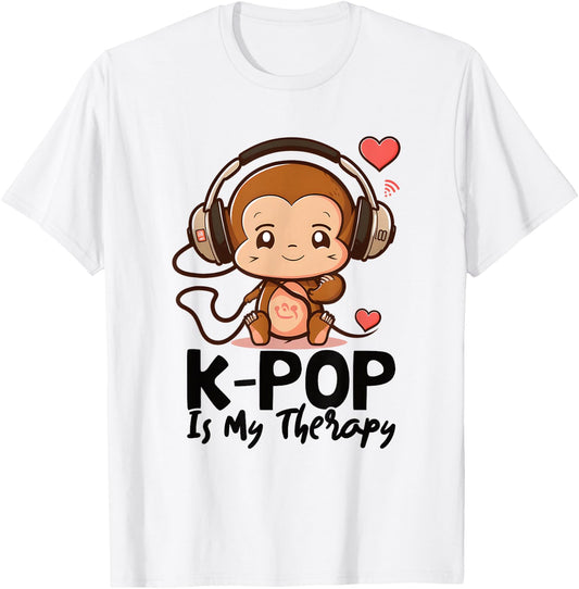 Kpop is My Therapy K Pop Monkey Fan Item , gray T-Shirt - T-Shirt | White