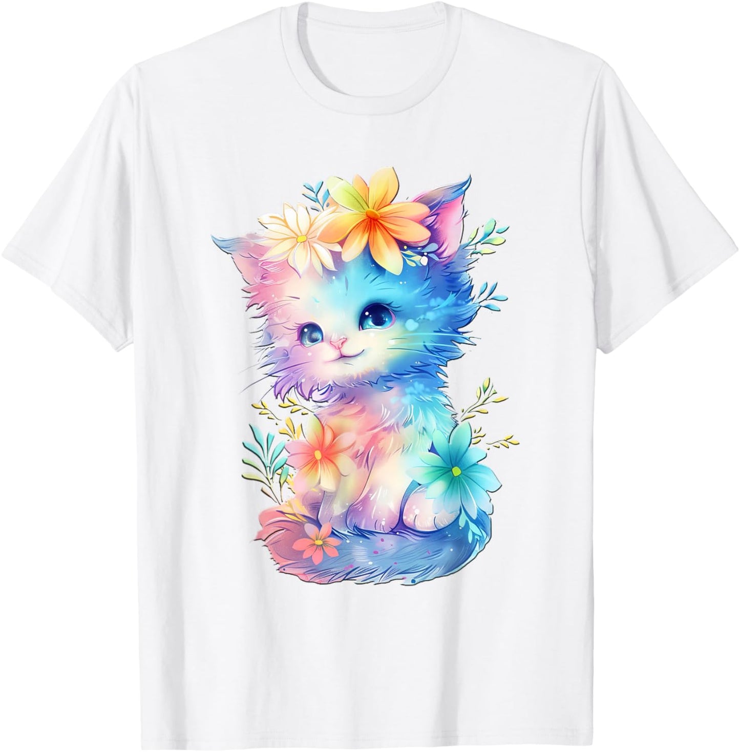 Baby Cat with Flowers Cute Cats Kitten Girls Daughter , White T-Shirt - T-Shirt | White