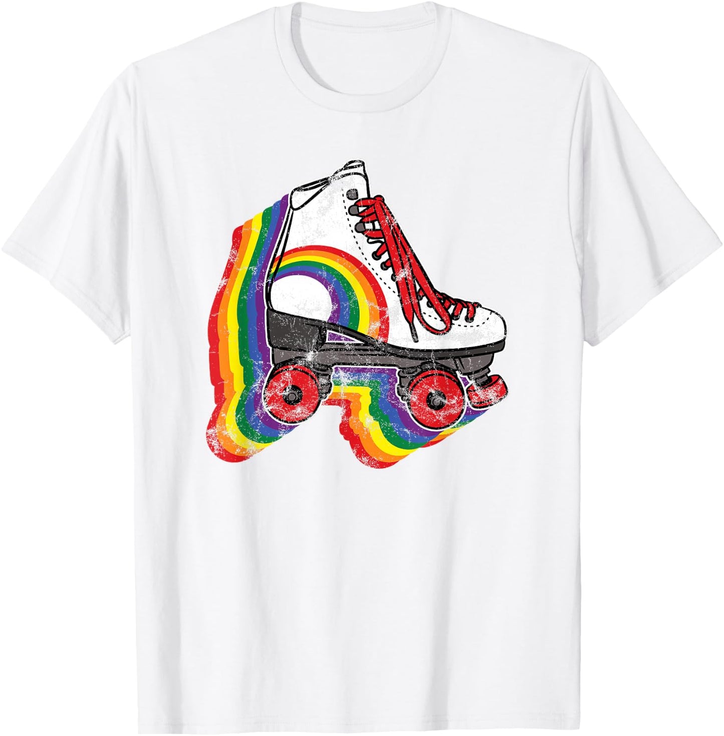 Rainbow Vintage Roller Skating T-Shirt - T-Shirt | White