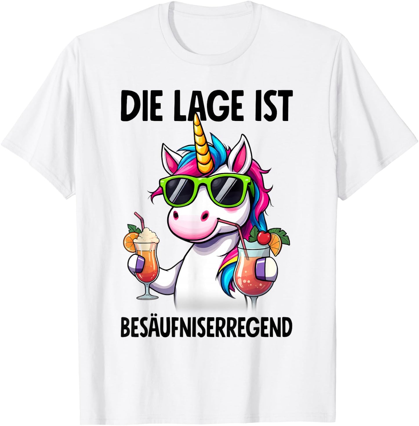 Die Lage Ist Besäufniserregend mit Einhorn - - Weiß - S - Kurzarm - - Cartoon - Frühling, Sommer T-Shirt - T-Shirt | White