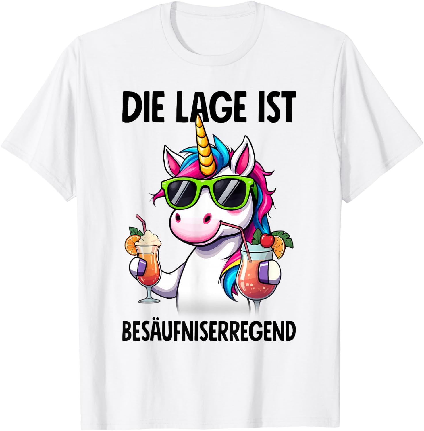 Die Lage Ist Besäufniserregend mit Einhorn - - Weiß - S - Kurzarm - - Cartoon - Frühling, Sommer T-Shirt - T-Shirt | White